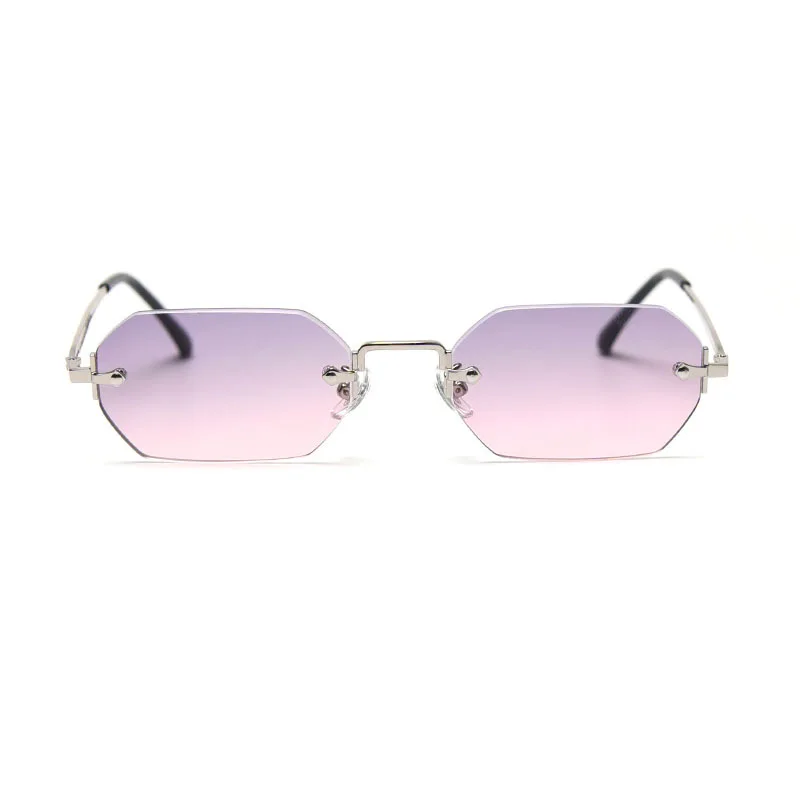 Fashion Polygonal Rimless Sunglasses Women Personality Punk Small Frame Metal Sunglasses Unisex Colorful Sun Glasses