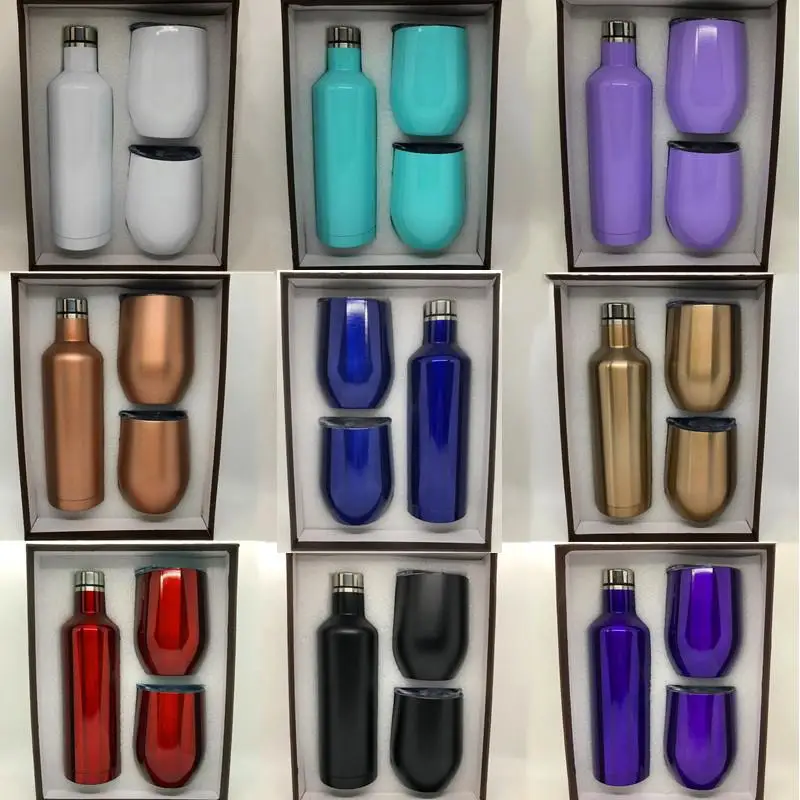 500ml Stainless steel vacuum wine bottle, 12oz wine tumbler set Double wall insulation Drinkware suit with gift box
