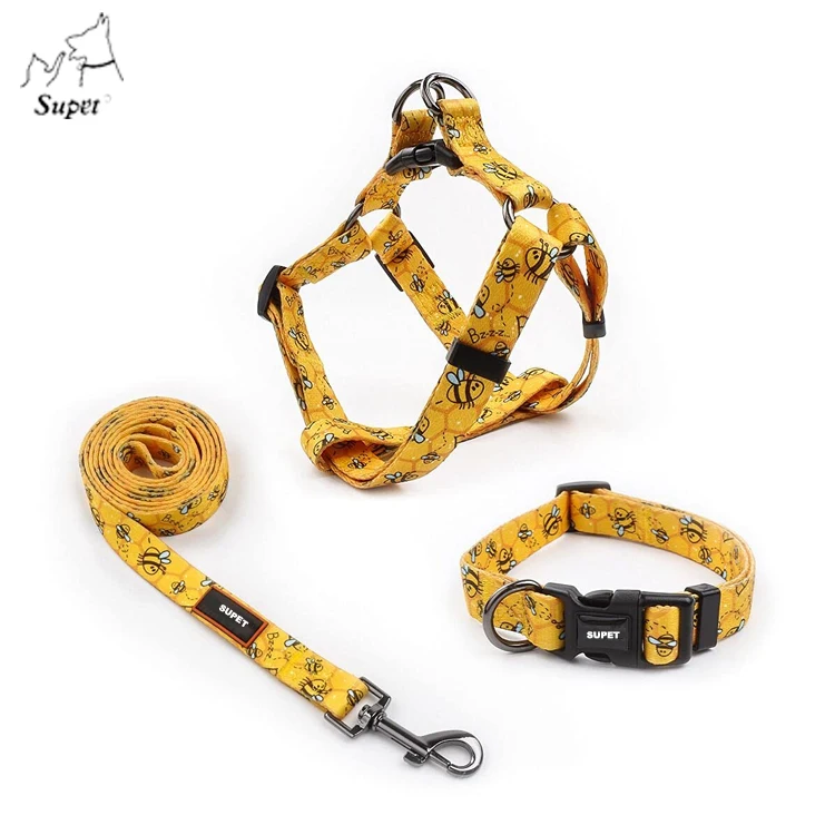New Pattern Design Breed Dogs Back Clip Anti-Twist Perfect Custom Dog Designer Collar And Harness Set Wholesale