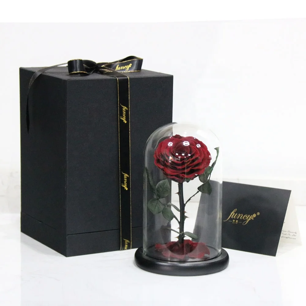 2019 Belle Enchanted Wholesale Preserved Roses Christmas Gifts Set Eternal Roses in Glass Dome