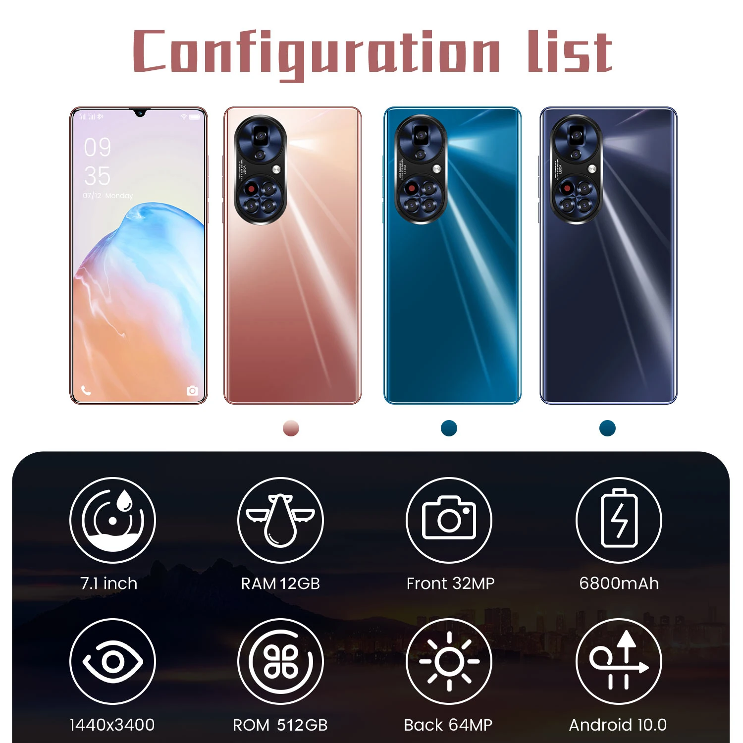 Hot Sale Mobile Phone P50 Pro + 12Gb+512Gb 7.1 inches