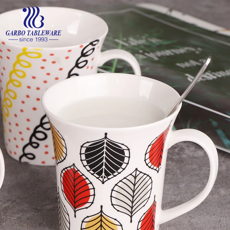  Handle Porcelain Milk Mug Drinking Dinnerware Decal Logo Ceramic Cup Fine White