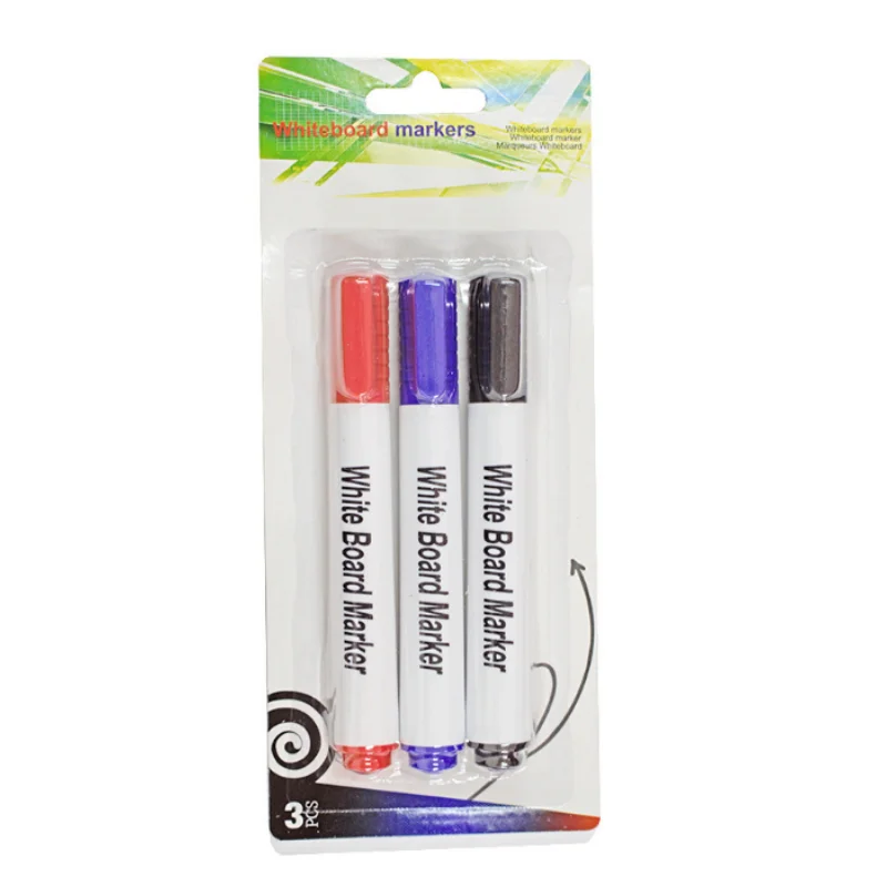 Classic Office Stationery Whiteboard Marker Pen in Red Blue Black-Erasable 3-Colour Markers for School Office or Home Use