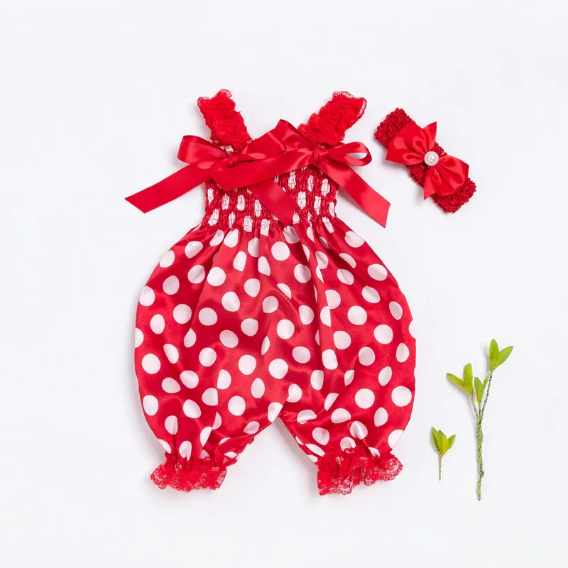 Wholesale Girls Headband Floral Printing Baby Clothes Straps Jumpsuit Long Climbing Clothes Newborn Baby Rompers