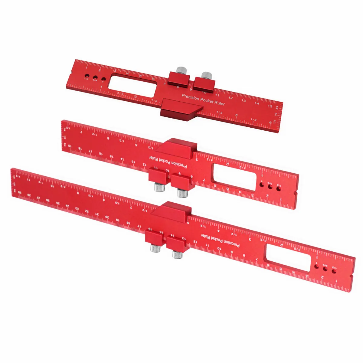 Precision Pocket Metal Slide Ruler Inch and Metric,  Aluminum Woodworking Ruler with Slide Stop T-Type Scribing Ruler