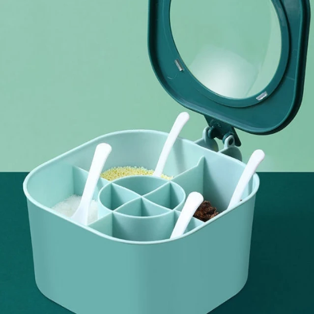 Home Kitchen Plastic Storage Container Four Grid Salt Sugar Spice Multifunctional Household Seasoning Box With Lid