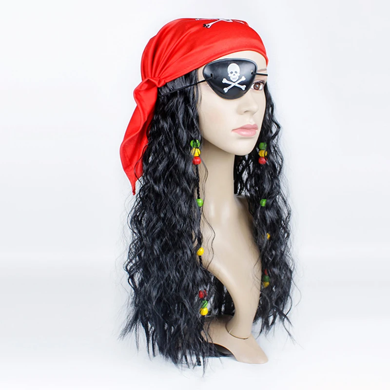 Pirates Cosplay Wig Costume Accessories Wigs with Eye Patch Skull For Women Carnival Dress Up Props