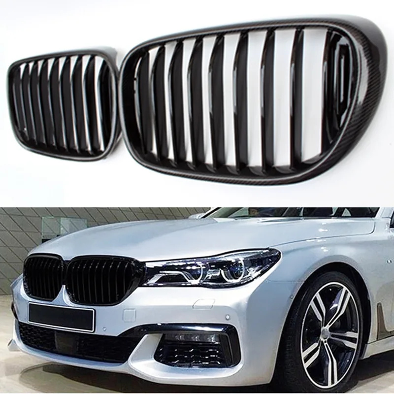 Однослойная глянцевая черная решетка из углеродного волокна, глянцевый черный передний бампер для BMW 7 серии G11 G12 2015 дюйма