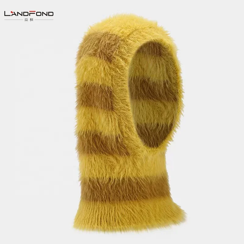 Landfond accessory Winter Fashion striped color pattern snood hat warm winter hat