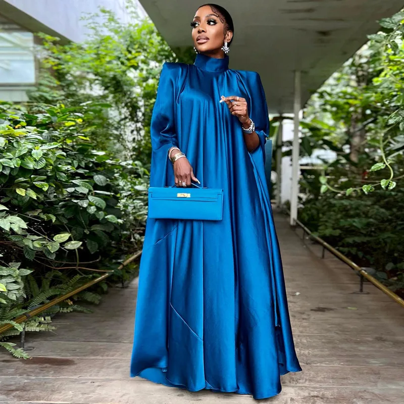 New Fashion Women Muslim Dress Butterfly Sleeves Abaya Dubai Turkey Kaftan Abaya Moroccan Dresses Luxury Satin Fabric OEM