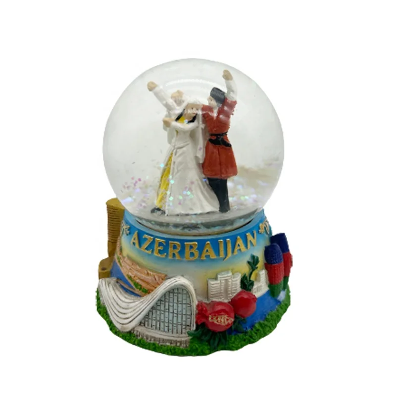 Personalized Custom Resin Water Globe Crafts Azerbaijan Souvenir Gifts Dancing Couple Snow Globe Manufacturer
