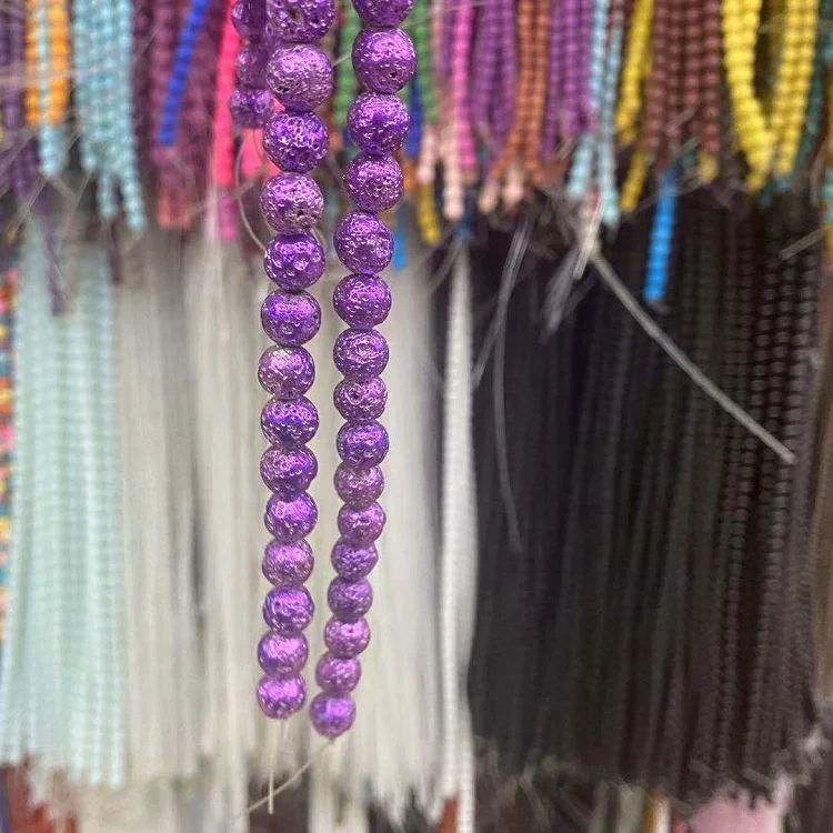 DIY Natural Stone Round Beads Paint Purple Volcanic Stonebead Lava for Jewelry Making