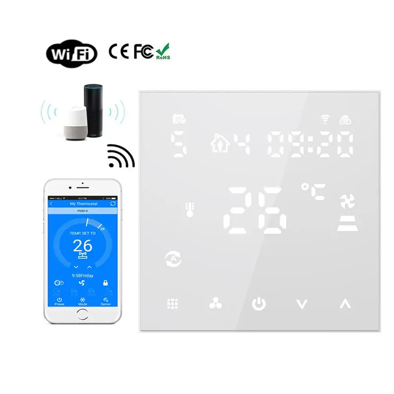 Touch Screen Black White HVAC System Thermostat 3 Fan Speed Temperature Controller WiFi Smart FCU Thermostat