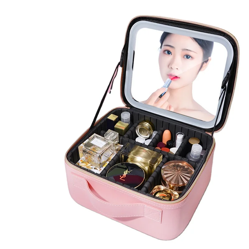 New LED with light make-up box with a mirror makeup bag portable portable large capacity girl heart web celebrity to receive pac