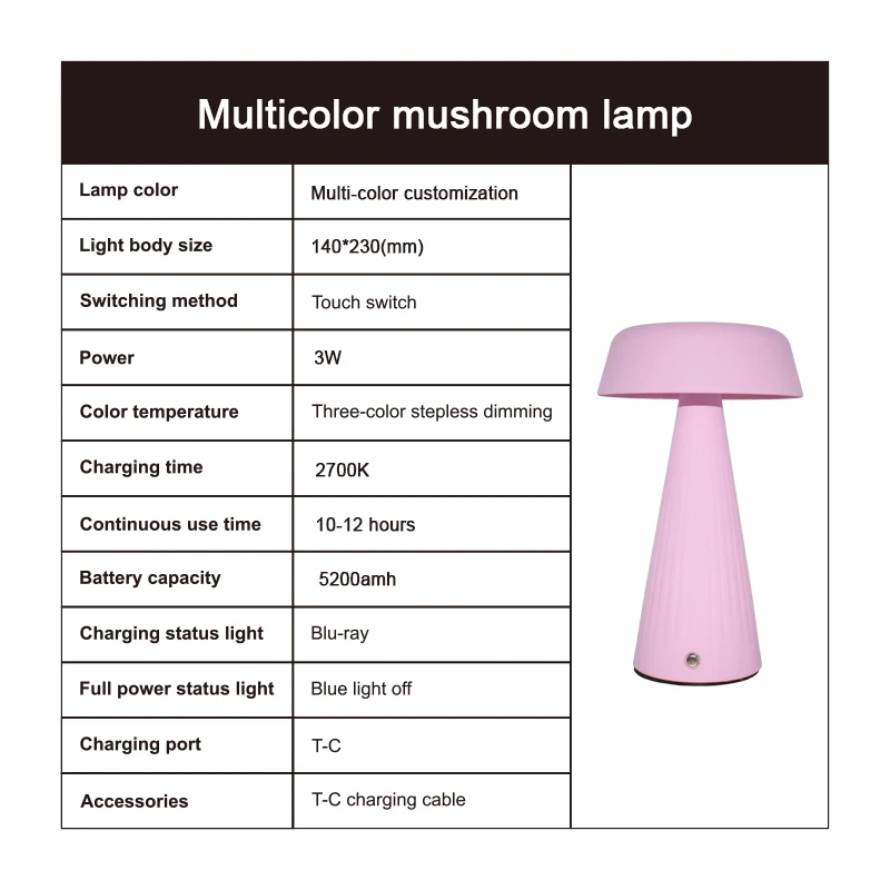 Modern Nordic Restaurant Cordless Mini Rechargeable Metal Touch Hotel Bar Living Room Decoration Led Mushroom Table Lamp