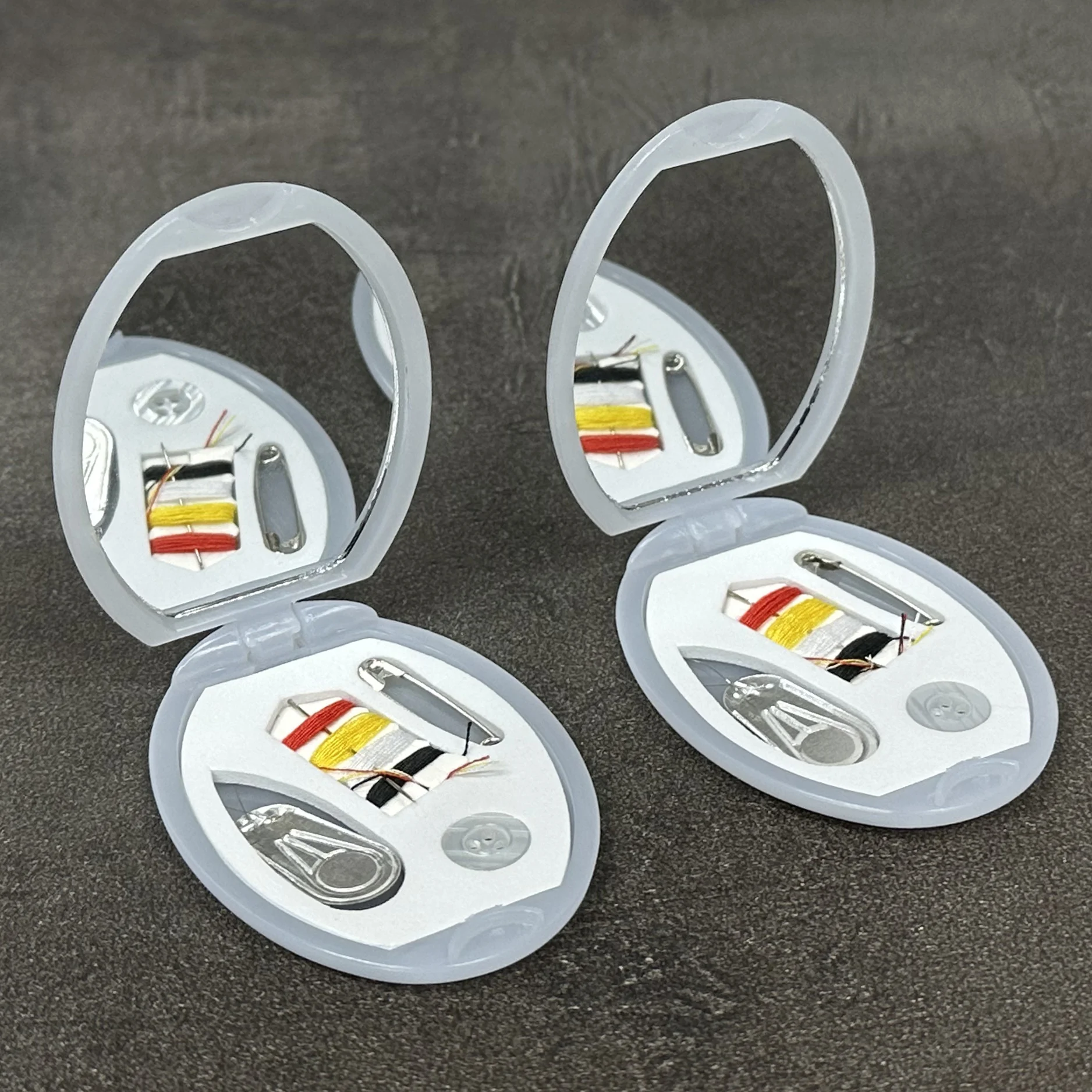 Customized Logo Pocket Sewing Box with Mirror, Folding Needlework Tools Set, Travel Sewing Accessories