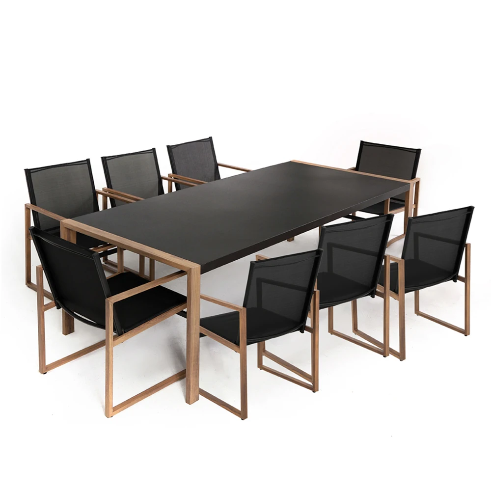 Hot High Quality heat transfer print 9 pcs seating group outdoor luxury garden dinning set patio furniture patio table chair
