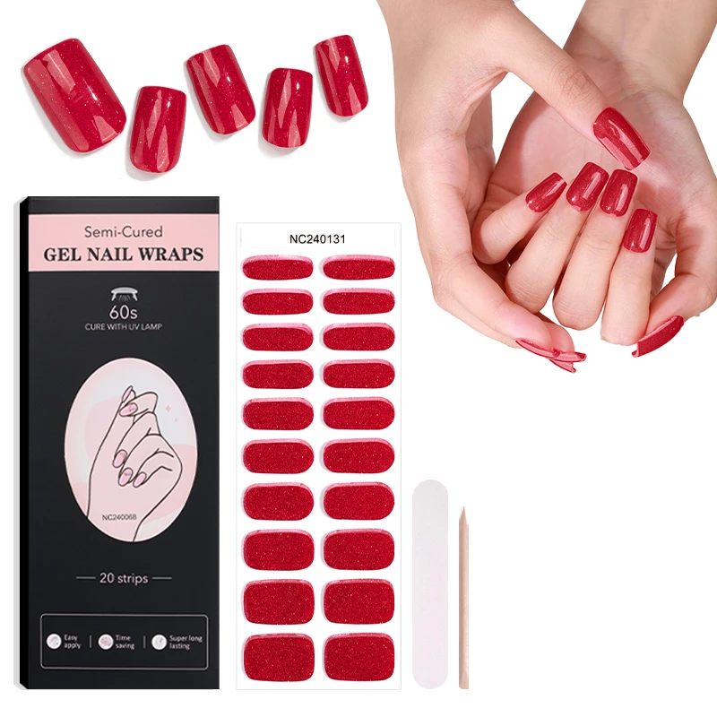 China Wholesale Market Agents High Quality Solid Glitter UV Light Baked Semi Cured Gel Nail Sticker