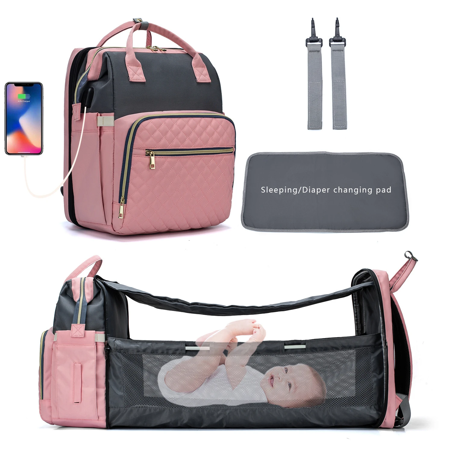
2020 Portable Outdoor Changing Set Baby Bags For Mother Mummy Baby Travel Bed Diaper Bag backpack 