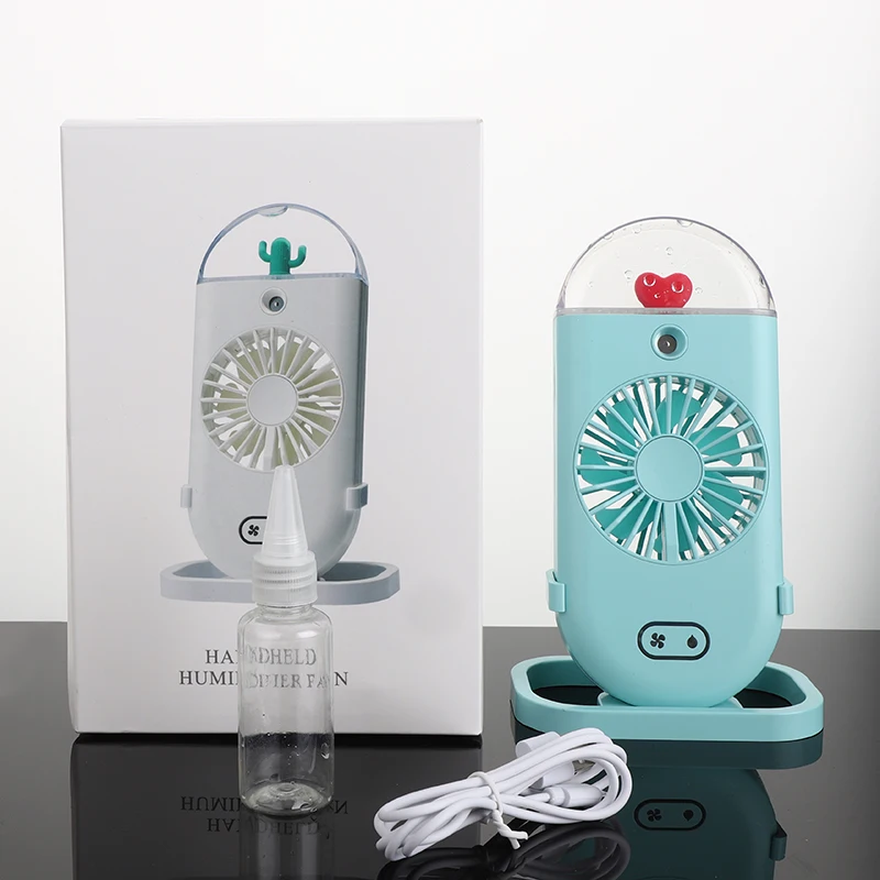 Outdoor USB Rechargeable Handheld Humidifier Fan Water Mist Air Cooling Tabletop Fan Night Light Spraying Portable Mini Fan