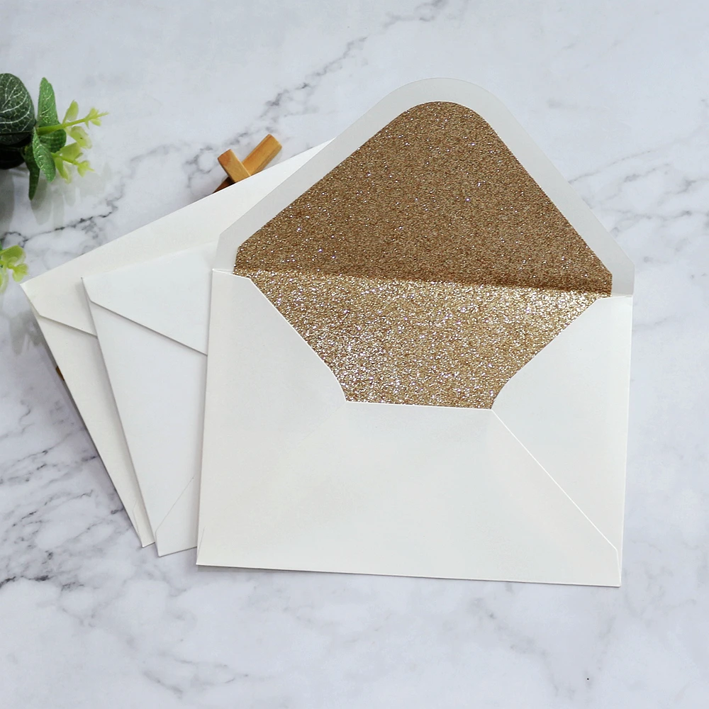 Бумажный конверт на заказ конверты для свадебных приглашений Подарочный дня рождения с золотой блестящей подкладкой