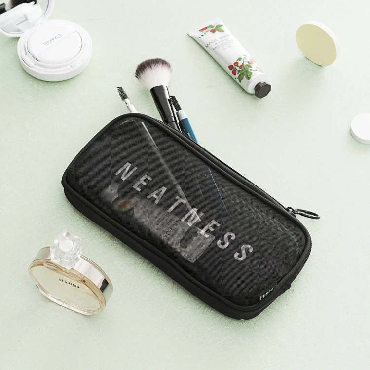 custom logo flat washable light mesh net travel kit gauze makeup storage bag Cosmetic Bag