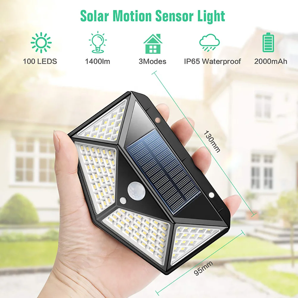 100LED Outdoor Solar Lights Motion Sensor Light Super Bright Wide Angle Wireless Waterproof IP65 Wall Lights