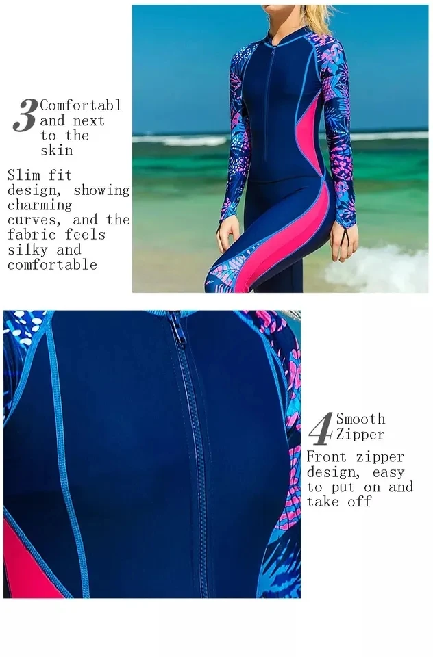 Sbart Sublimation Printed Bathing Suit Women Long Sleeves Stinger Suit Full Body One Piece Swimming Suit Swimwear Swimsuit