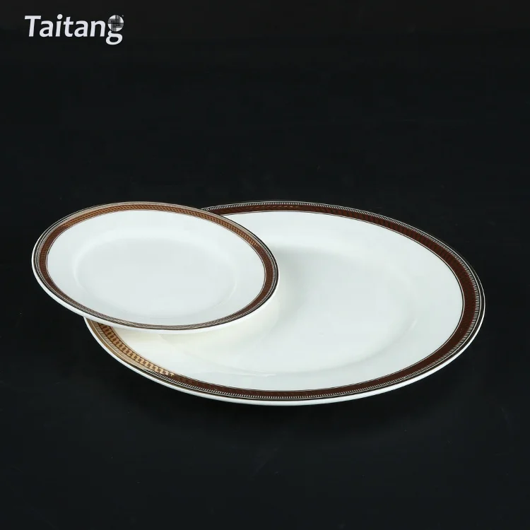 Restaurants Plate Decal Rim Flat Plates Round Tableware Set White Ceramic Decal Plate