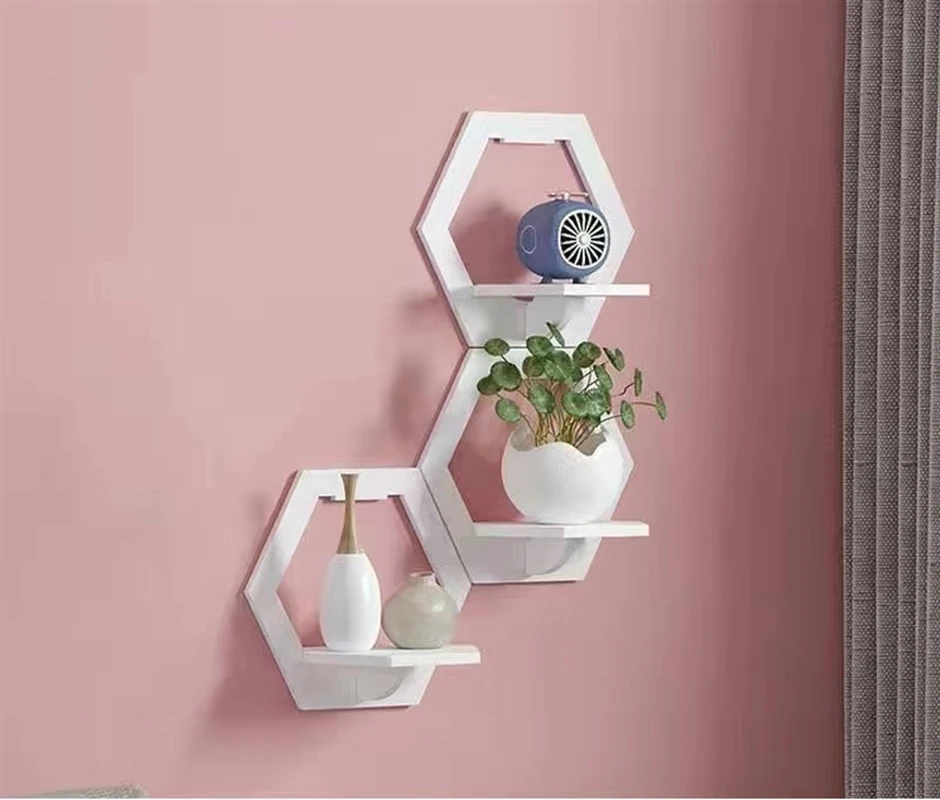 Wall Organizer Shelf Set Punch Bedside Display Stand Rack Mounted Flower Pot Holder TV Background Room Decoration
