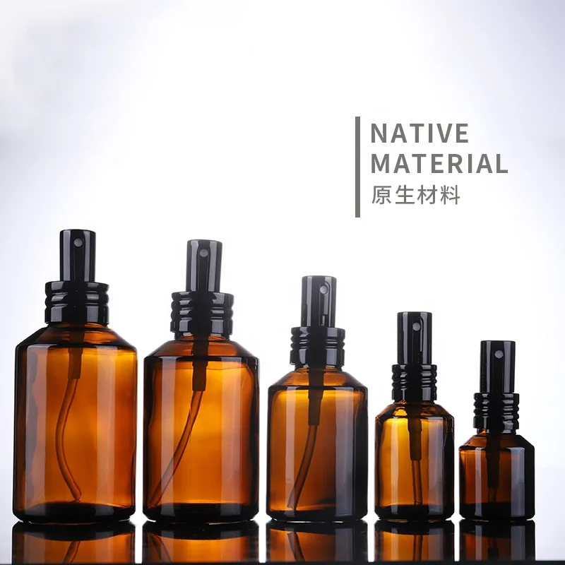 Inclined shoulder amber glass bottle 15ml 30 ml 60 ml 100 ml 120 ml brown glass bottle and 15 g  30 g 50g glass jar for cosmetic