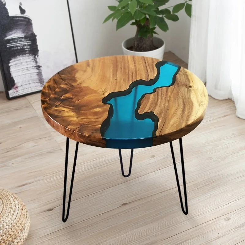 Luxury Solidwood Revier Resin Design  Customized Dining Table Solid Walnut Wood Ocean Epoxy Resin Coffee Table