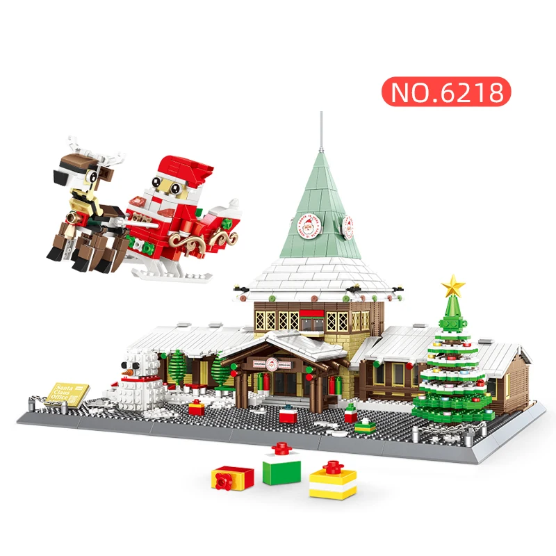 6218 Christmas Gift Santa Claus office Building Attractions Block Set Unisex Educational Assembly Building Block Plastic Toy