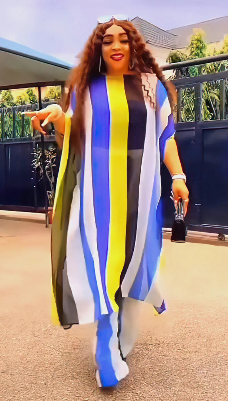 Liu Ming OEM Wholesale Customized 2024 Spring Summer Loose Two Piece Wide Leg Outfits Casual Striped Chiffon Pant Women Sets