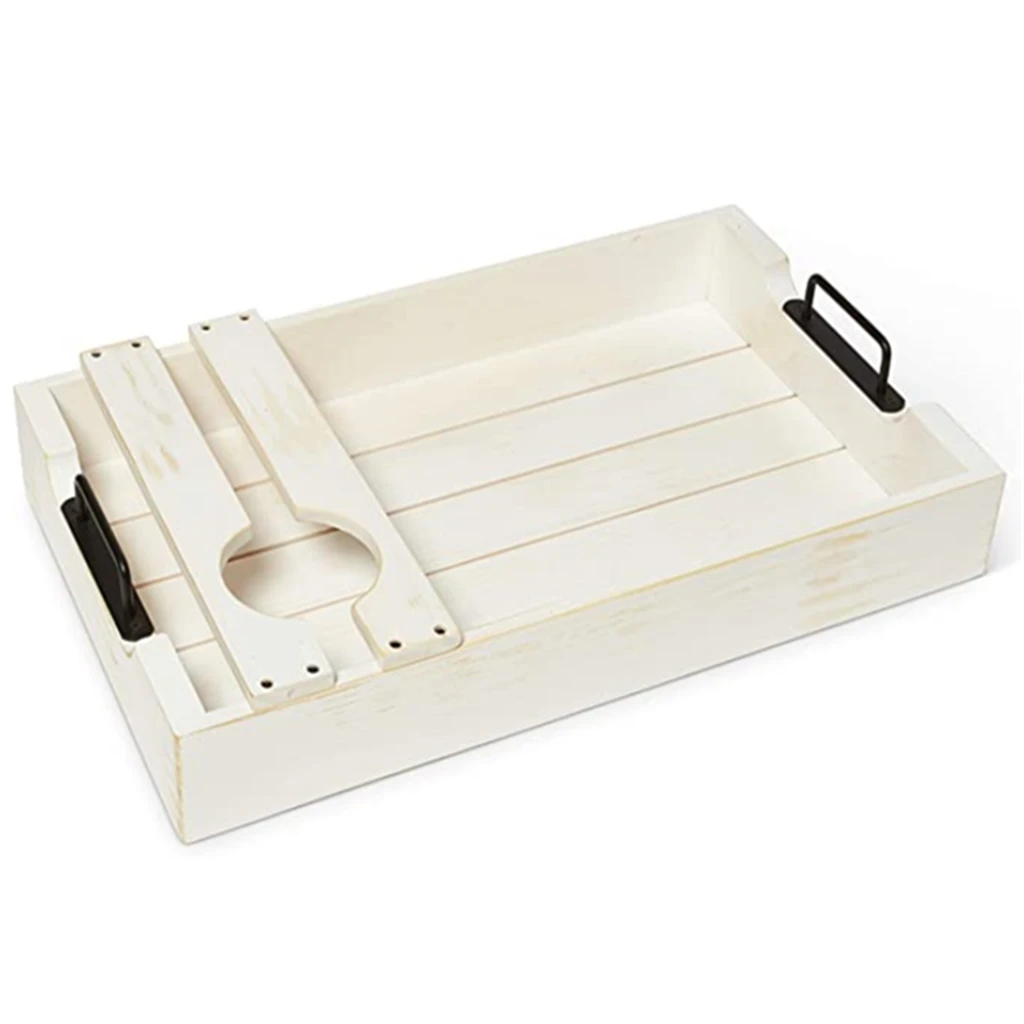 A Custom Large Farmhouse Wood Storage Tray 20 Inch Ottoman Tray Food Tea Serving Tray