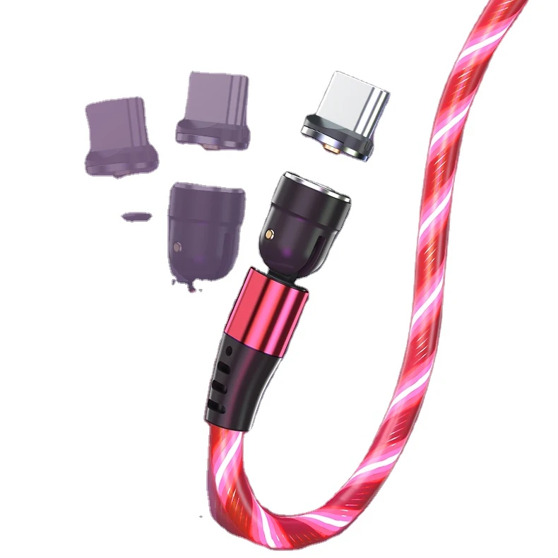 3 In 1 Light Usb Luminous Glow Flowing Mobile Phone Cable Wholesale Magnet Charger Cable 540 degree magnetic led cable