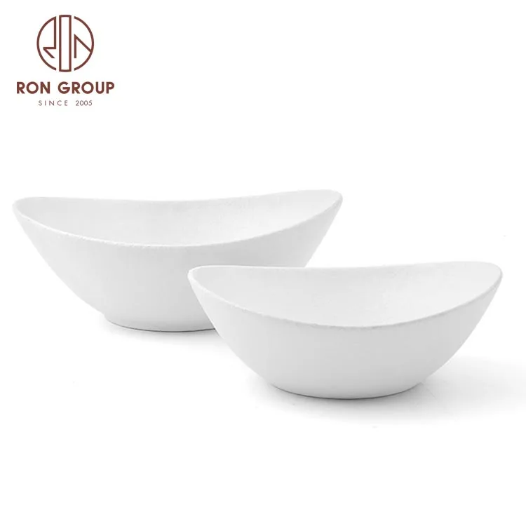 Wholesale Hot Selling OEM Hotel Buffet Restaurant Dishware Dinnerware Egg Shape Salad Pasta Rice Desert Soup White Ceramic Bowl