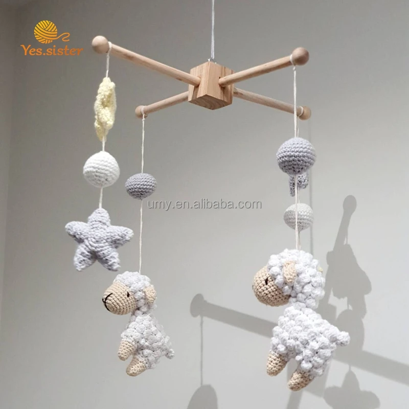 Eco-friendly 100 % Cotton Non Toxic Soft Toy Crochet Knit Sheep Star Cot Mobile Baby