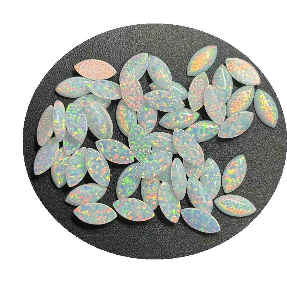 HQ Gems 1.5x3--8X16mm Marquise Flatback Cabochon Lab Grown Opal White OP17 Synthetic Opal Stone On Sale