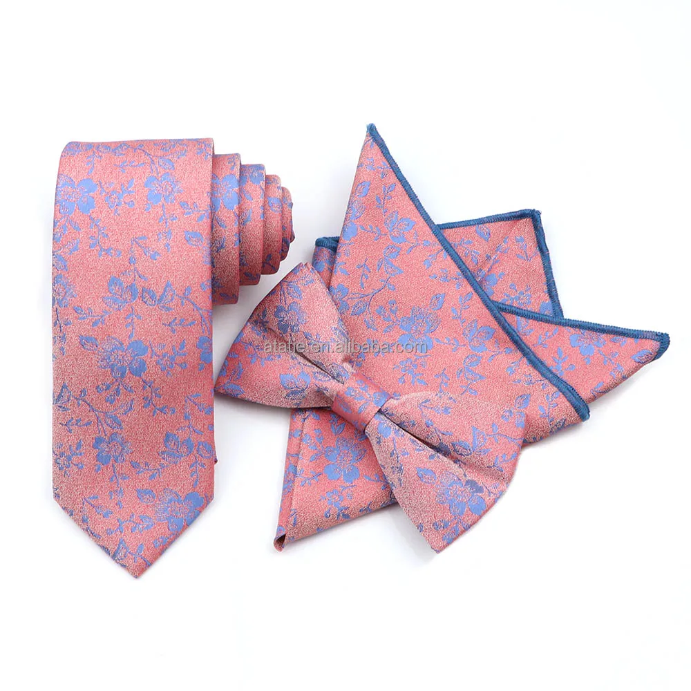 Floral Jacquard 6cm Necktie Sets Men Bow Tie Pocket Square Butterfly Wedding Handkerchief Cravat Gift Accessory
