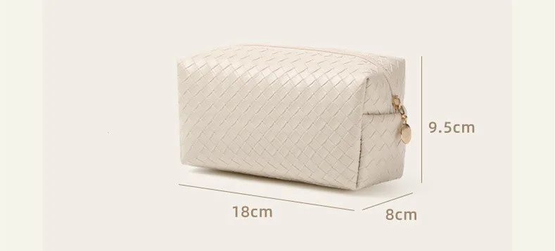 Portable travel PU woven pattern zipper makeup bag brown cosmetic bags