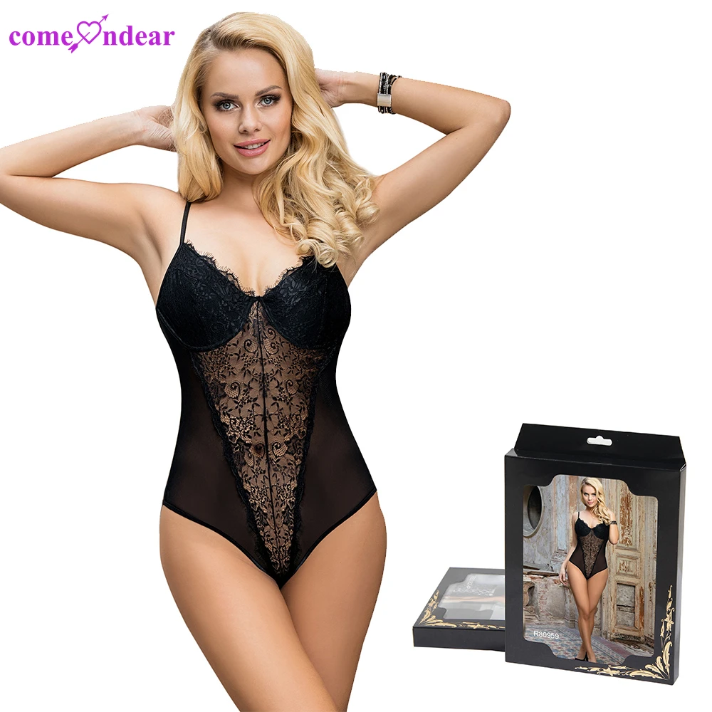 Custom Package Box Private Label Floral Lace Crotch Openable Mesh Plus Size Lingerie Sexy Bodysuits For Women