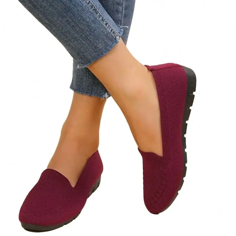2024 новая популярная весенняя и осенняя Летающая вязаная обувь на плоской подошве мягкая повседневная женская