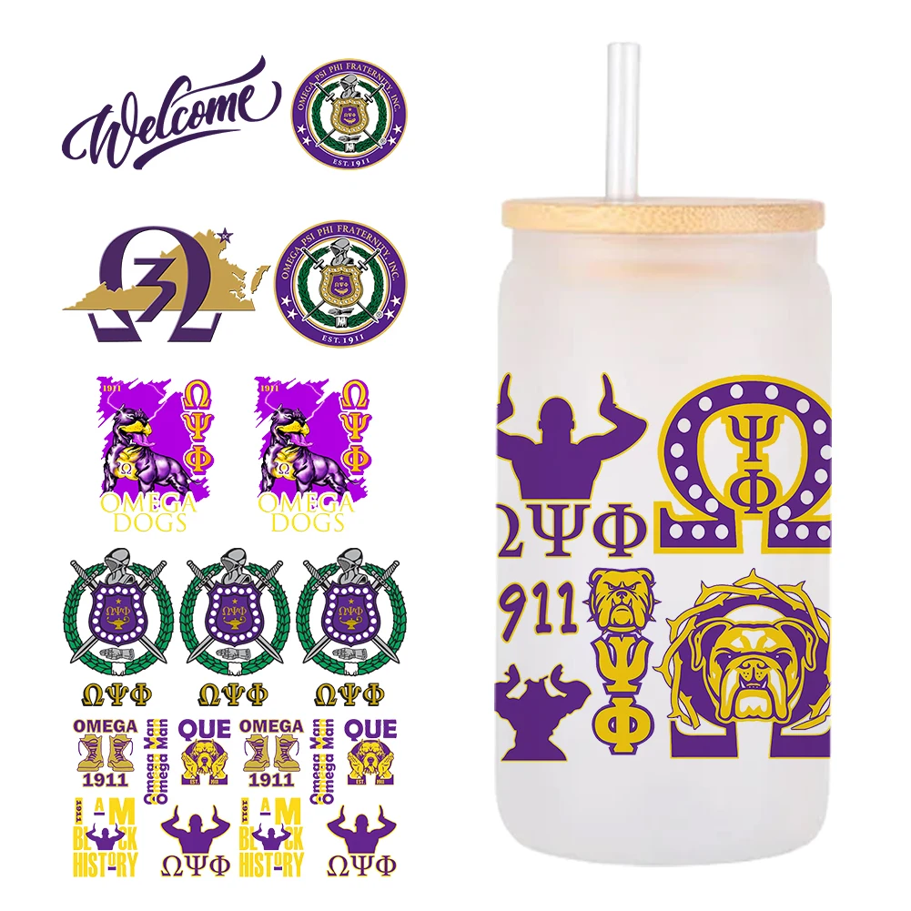 Omega Psi Phi Fraternity пользовательский узор оптовая продажа UV DTF переводные наклейки для чашки 16 унций Каталог