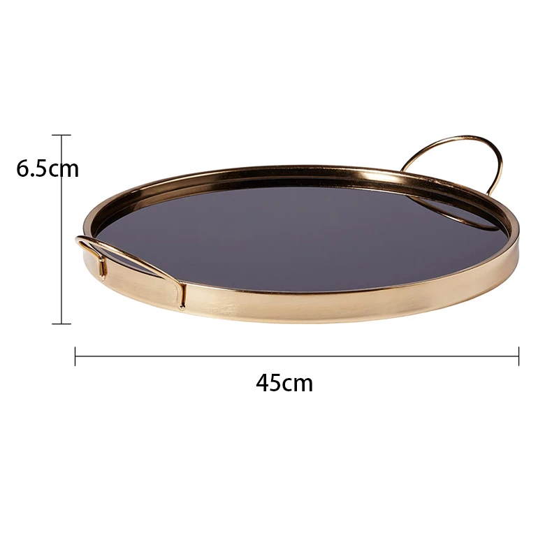 Luxury round metal vanity wine serving trays vintage gold brown glass Indian mirror trays for home and hotel table decorative