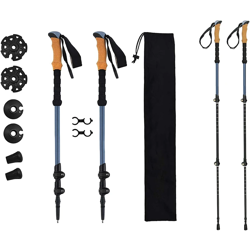 
Custom Nordic 5-section ultralight 3k Carbon Fiber collapsible Folding Hiking Trekking Poles Walking Stick 