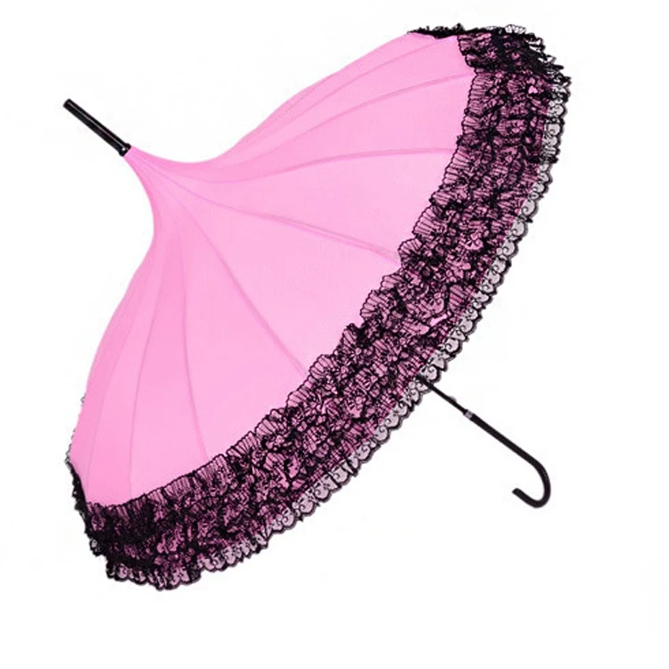 WH555 Women Fashion Sunproof Umbrella 16K Pagoda Lace Parasol Princess Long handle Umbrella Gift Rain Princess Umbrella