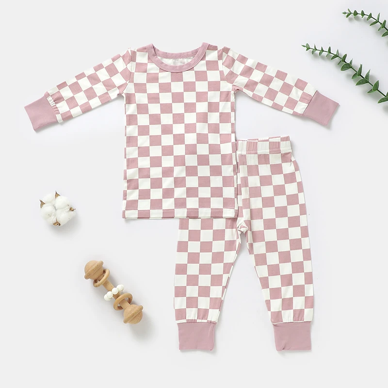 Solid Print Bamboo Baby Clothes Supplier Long Sleeve Baby Sleepsuit Bamboo Baby Pajamas Set