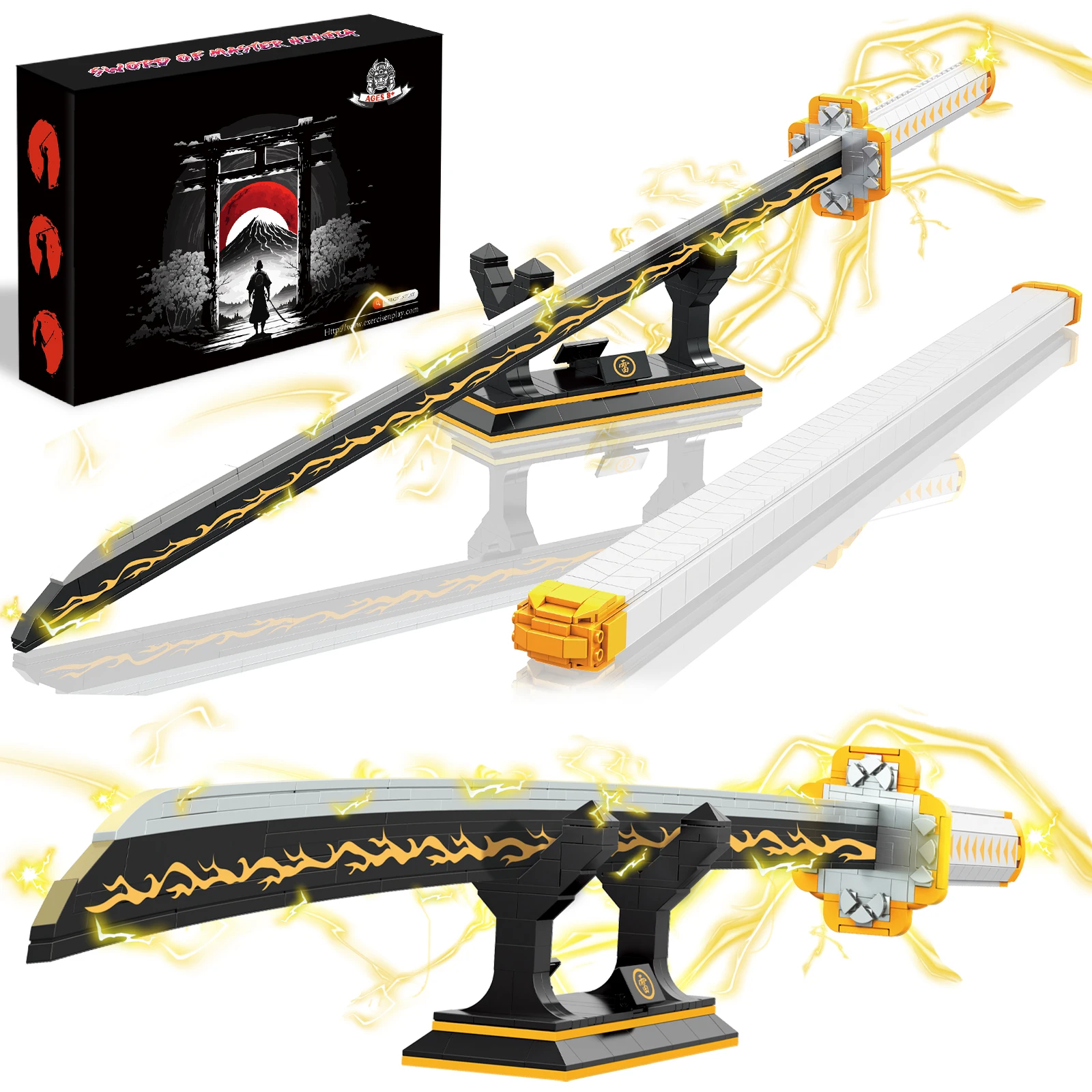 Anime Cosplay Demon Sword Building Blocks with Scabbard and Stand Holder, Katana Samurai Toy Sword Building Kit