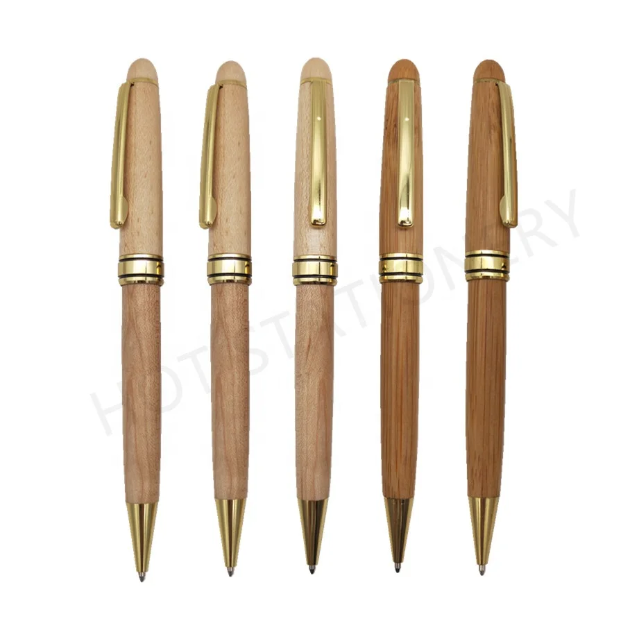 High quality Luxury Gold Metal Clip Hotel promotional Gift ECO degradable wood / bamboo ball point pen